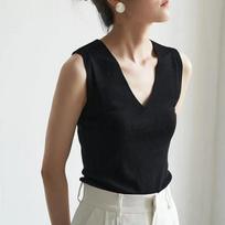 WTEMPO Women's Spring Autumn Knitwear Vets V-neck Sleeveless Inner Bottom Shirts Stylish Casual Versatile Ice Silk Tops M juoda