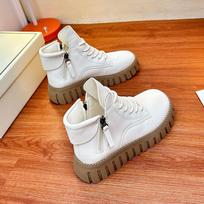 2024 Moteriški trumpi batai Madingi apvalaus piršto platforminiai ankle boots 2024 Nauji lauko kasdieniai moteriški trumpi batai Botines Mujer 35 white