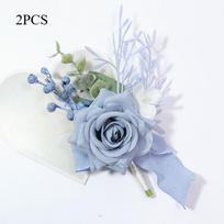 2 vnt. Dirbtinių rožių gėlių Apyrankė ir Boutonnière rinkinys Vestuvėms Nuotakos pamergėms Motinai Seneliui Vestuvių Shower Vestuvėms Corsage šviesiai mėlyna spalva
