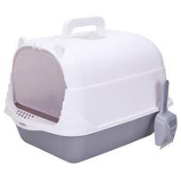 Nešiojama pusiau uždara kačių kraiko dėžė – didelė, atspari purslams, kvapams, puikiai tinka kačiukams! Portable Dual-use white