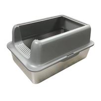 Nerūdijančio plieno anti-apvirtimo ir anti-taškymosi kačių tualeto dėžutė Semi-open cat litter box; 60*40*26.5CM pilka spalva