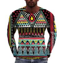 New Tide Streak Pattern  European Size long Sleeved T-shirt For Men's Casual Autumn Trend Top Round Neck Tees S