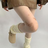 Pavasario ir vasaros nesiveliančios kūno spalvos kojinės su drugelio tatuiruotės raštu moterims One Size beige