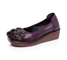 2024 Autumn purple ballet flats woman cow leather shoes women's wedged loafers mother luxury moccasins flower elevator shoes CN 35