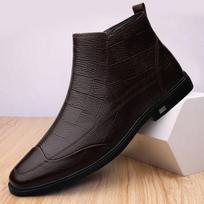 Žieminiai vyriški klasikiniai vidutinio aukščio medvilniniai batai Vyriški madingi odiniai ankle boots Vyriški britiško stiliaus trumpi batai Aukštakulniai laisvalaikio batai 45 juoda