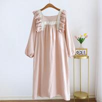 New Women's 100% Cotton Sleeping Skirt Spring/Summer Ladies Ruffled Palace Style Long Sleeve Skirt Solid Color Long Skirt M rožinė