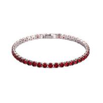 Women Bracelet Hip Hop Cubic Zirconia Polished Copper Simple Style Wrist Bangle raudona