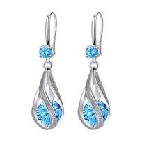Silver Teardrop Earrings for Women Cubic Zirconia Drop Dangle Earrings Wedding Jewelry mėlyna