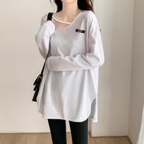 Spring and summer pure cotton soft waxy velvet white bottoming shirt for women mid-length inner design niche long-sleeved T-shirt for women ins S