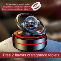 Solar-Powered Rotating Car Air Freshener with Floating Planet, Herbal Incense x2, Cologne Lemon Scent, Alloy Car Perfume Diffuser, Fragrance Athens Black