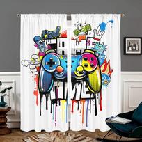 2 pieces, color game controller curtains - semi blackout - suitable for living room, bedroom, kitchen, home decoration W150CM H166CM&Rod pocket balta