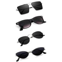 Sheomy Unisex Combo offer pack of 4 shades glasses pathan Sunglasses Rectangle Retro Vintage Narrow Women::Men , MKN-365