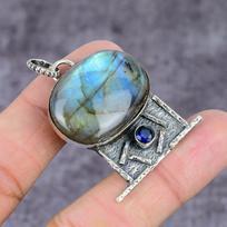 Labradorite, Blue Topaz Handmade 925 Sterling Silver Pendant 2.17  O6l02