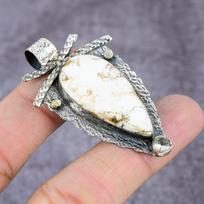 Wild Horse, White Topaz Handmade 925 Sterling Silver Pendant 2.36  d7Y26