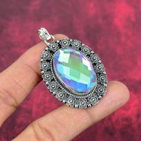 Faceted Mystic Topaz Pendant, 925 Sterling Silver Pendant Jewelry, Gift For Women Handmade Pendant Gemstone Jewelry 2.16 Inches balta