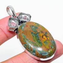 Bamboo Jasper, Topaz Handmade 925 Sterling Silver Pendant 2.32  U5h81