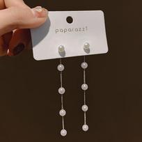 Silver Needle Diamond & Pearl Flower Tassel Earrings - French Fashion, High-End Luxury Niche Design null