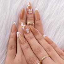 Elegant Diamond French Nail Tips: European & American Style Nail Stickers BKS1167 flower almond nail piece