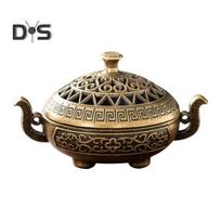 Mini smilkalų degiklis kinų stiliaus vintažinis tuščiaviduris dviejų ausų trijų kojų cinko lydinio smilkalų kūgio laikiklis namų biuro darbalaukio apdaila bronza