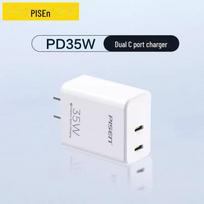 PISEN PD35W Dual-Port Type-C Fast Charger for Apple iPhone 15/16 & Android Devices 35W dual port type-c, suitable for iPhone 15-16 balta