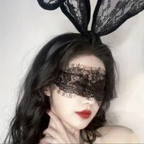 1set, fashionable exaggerated long-eared lace rabbit ear headband, lace blindfold suit, bunny girl changeable creative dance party dress up headgear Pack of 1 gray