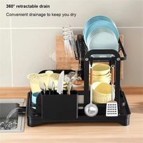 2 Tier Dish Bowl Er Storage Rack Kitchen Dish Drying Rack With  Basket Countertop Dinnerware Organizer Board One Size juoda