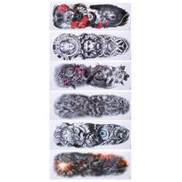 6 lapai viso rankovės laikinos tatuiruotės lipdukai vandeniui atsparūs itin dideli visos rankos netikros tatuiruotės gray