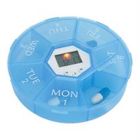 7 Grids Mini Portable Medicine Tablet Pills Candy Storage Box Organizer Case with RemiderBlue white