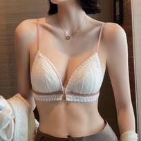 Triangle Cup Front Buckle Bras For Women Thin Lingerie Wireless Underwear Girls Solid Sling Lace Bras 38/85AB black