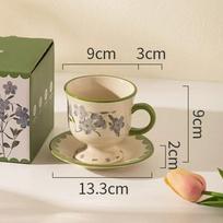 Exquisite Tulip Ceramic Coffee Cup Plate Set Light Luxury Restaurant Afternoon Tea Coffee Cups High End Office Leisure Water Cup 250ml beige