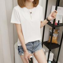 GMXIA Dopamine Blank Summer Dress Loose Solid Color Women's Top Round Neck Short Sleeve T-shirt Women's Dress M white