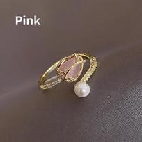 Women Tulip Flower Pearl Ring Fashion Temperament Open Ring Elegant Jewelry AVE rožinė