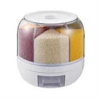 Food Grain Storage Container 6 Grid Rice Dispenser Rotatable Sealed Grain Food Storage Box Large L