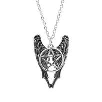 Retro filmas Supernatural karoliai Pentagram Pentacle Castiel Angel Wings Vintage Antique Sidabro spalvos pakabukas Amuletas Papuošalai Aš