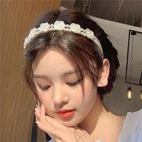 Retro Rose Pearl Double-Layer Floral Headband – Korean Style
