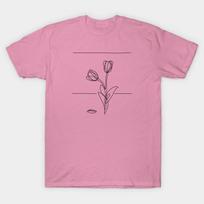T Shirt Women Tulip Flowers Line Drawing Black Harajuku Print Kawaii Tshirt Summer Short Sleeve Female T-Shirt Top Tee S rožinė