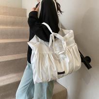 Lazy Wind Large-Capacity Cloth Bag Textured Girl Shoulder Bag White Polka Dot Canvas Tote Bag balta