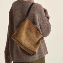 Bucket Bag Lazy Wind Imitation Suede Tote Bag Retro Trend Shoulder Bag Underarm Bag Large Capacity 24*28*12 alyvuogių žalios spalvos