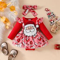 Infant Gingerbread Elf Christmas Romper with Snap Crotch 6-9 months raudona