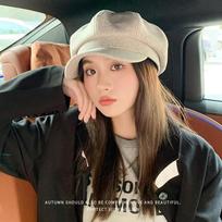 Moteriška aštuonkampė beretė korėjietišku stiliumi: Rudens/žiemos šilta kepurė berniukui didesnei galvos apimčiai One Size smėlis