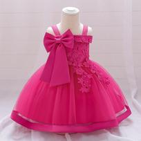International One-Shoulder Pearl Embroidered Girls' Princess Wedding Dress 90 cm rožinė raudona spalva