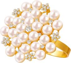 4PCS Rhinestone Pearl Napkin Rings for Table Setting Decorations, Gold Serviette Buckle Elegant Napkin Ring Holder for Wedding Dinner Table Decoration 4pcs