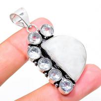 Rainbow Moonstone, Topaz 925 Sterling Silver Jewelry Pendant 2.05  i9k22
