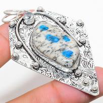 K2 Blue Azurite, White Topaz 925 Sterling Silver Jewelry Pendant 2.88  B4S91