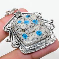 K2 Blue Azurite, White Topaz 925 Sterling Silver Jewelry Pendant 2.36  d2H63