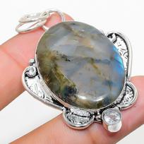 Labradorite, White Topaz 925 Sterling Silver Jewelry Pendant 2.29  V3v74