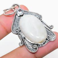 Rainbow Moonstone, White Topaz 925 Sterling Silver Jewelry Pendant 2.09  f6g34