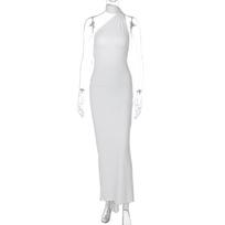 One Shoulder Backless Adjustable Scarf Loop Ruched Sexy Maxi Dress 2024 Women Elegant Y2K Streetwear S balta