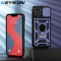 KEYSION Shockproof Armor Case for iPhone 16e Slide Camera Lens Protection Metal Ring Stand Phone Back Cover for iPhone 16e 2025 for iPhone 16e mėlyna