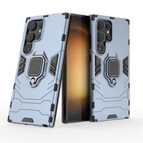 For Samsung Galaxy S24 Ultra 5G Case Armor Ring Car Stand Silicone + PC Phone Case For Samsung S24 + Plus S 24 Ultra Back Cover For Galaxy S24 tamsiai mėlyna
